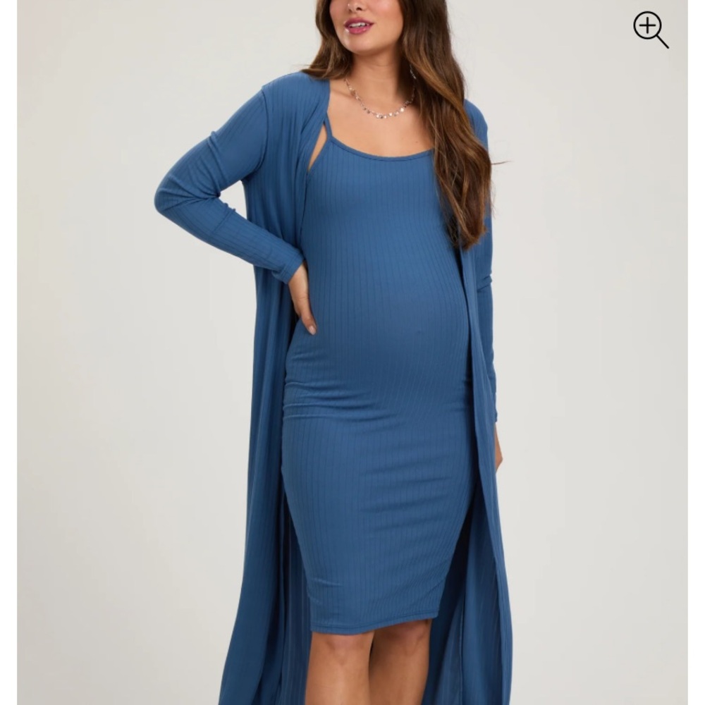 Pink blush Blue Maternity Dress with Long Cardigan